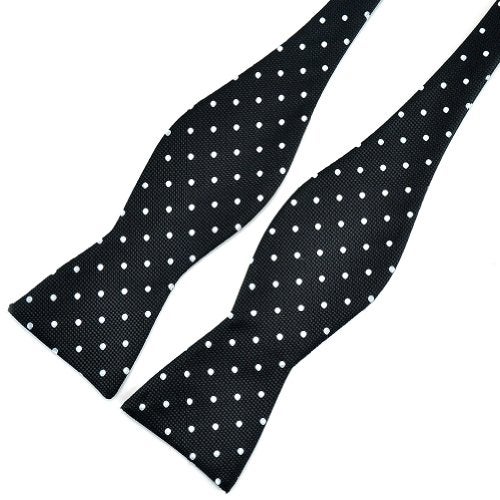 PenSee Mens Self Bow Tie Black and White Polka Dot Jacquard Woven Silk Bow Ties - Image 3