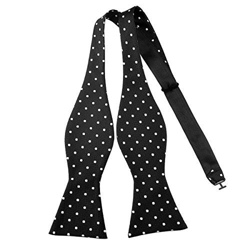 PenSee Mens Self Bow Tie Black and White Polka Dot Jacquard Woven Silk Bow Ties - Image 1
