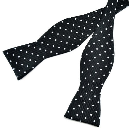 PenSee Mens Self Bow Tie Black and White Polka Dot Jacquard Woven Silk Bow Ties - Image 2