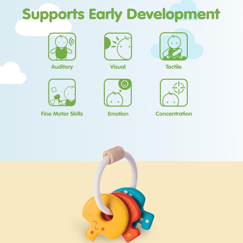 PlanToysÂ® Baby Key Rattle Wooden Infant Sensory Toy for Grasping, Coordination & Auditory Development | Montessori Eco-Friendly Learning Toy for Early Exploration & Fine Motor Skills - Image 4