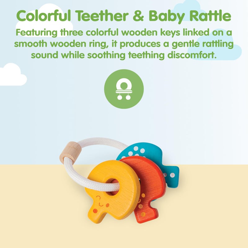 PlanToysÂ® Baby Key Rattle Wooden Infant Sensory Toy for Grasping, Coordination & Auditory Development | Montessori Eco-Friendly Learning Toy for Early Exploration & Fine Motor Skills - Image 2