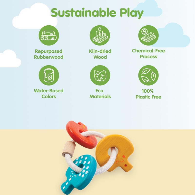 PlanToysÂ® Baby Key Rattle Wooden Infant Sensory Toy for Grasping, Coordination & Auditory Development | Montessori Eco-Friendly Learning Toy for Early Exploration & Fine Motor Skills - Image 3