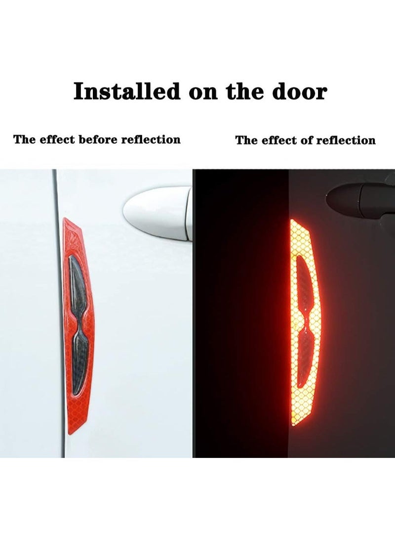 LuckyNov 8 Pcs Car Door Handle Cup Protector, Universal 3D Carbon Fiber Anti-Scratch Protector Film, Auto Cup Paint Guard Sticker With Reflective Safety Strips (Red) - Image 2