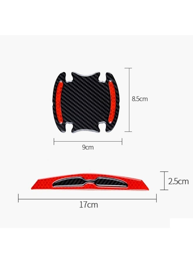 LuckyNov 8 Pcs Car Door Handle Cup Protector, Universal 3D Carbon Fiber Anti-Scratch Protector Film, Auto Cup Paint Guard Sticker With Reflective Safety Strips (Red) - Image 5