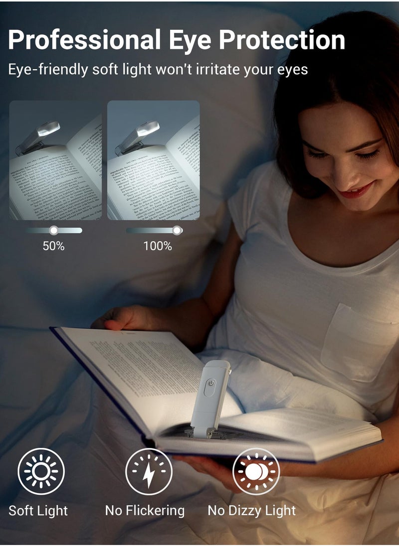 MACAIIROOS USB Rechargeable Book Reading Light, 2 Brightness Levels, LED Clip on Book Light for Reading in Bed, Eye Care Book Lamp for Kids, Bookworms (White)  - Image 2