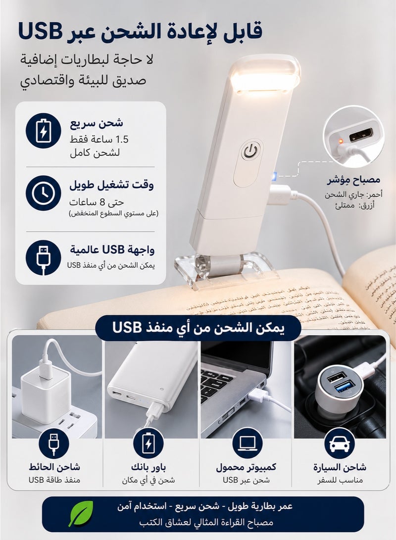 MACAIIROOS USB Rechargeable Clip On Book Light – Eye-Caring LED Reading Lamp with 2 Brightness Levels, Portable Night Reading Light for Bed, Travel & Kids, Bookworm Essential - Image 2