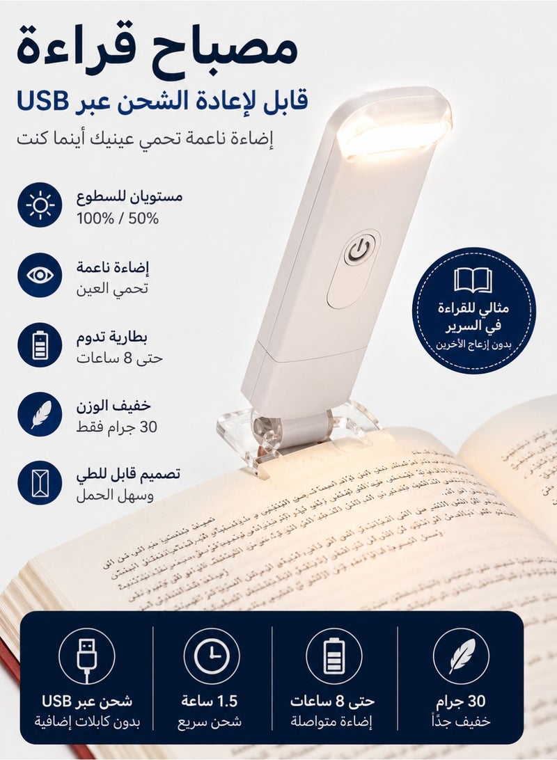 MACAIIROOS USB Rechargeable Clip On Book Light – Eye-Caring LED Reading Lamp with 2 Brightness Levels, Portable Night Reading Light for Bed, Travel & Kids, Bookworm Essential - Image 1