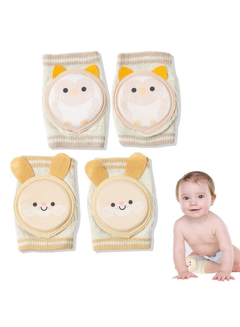 Y&D Baby Knee Pads for Crawling, 2 Pairs Protectors Breathable Crawling with Sponge Pad, Anti-Slip Leg Warmers Protective Cover Unisex Babies (Rabbit and Owl) - Image 1