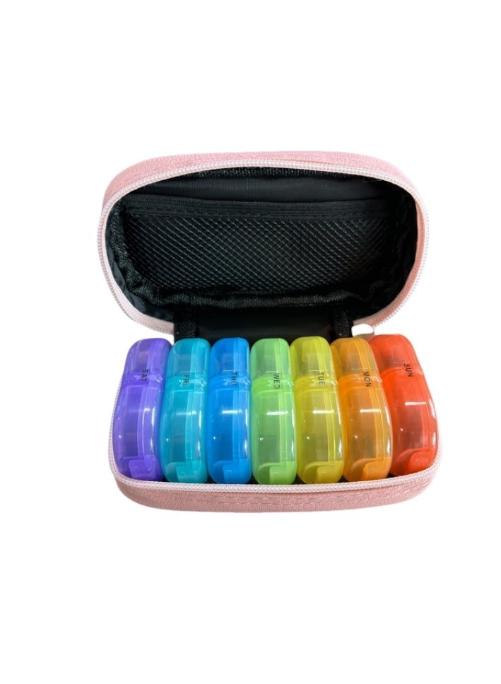 KHAJUL PU Leather Bag Pill Boxes 7 Day 2 Times a Day, Large AM/PM Pill Box Organiser with Portable Zipper Leather Bag, for Holding Supplements, Vitamins and Fish Oils (Pink) - Image 2
