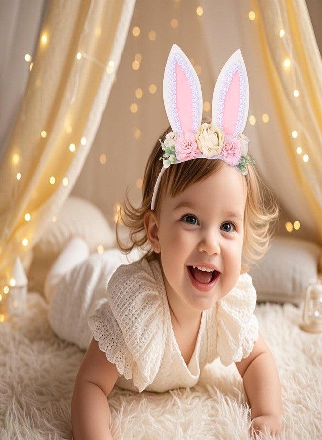 baotongle Bunny Headband Bunny Rose Ears Easter Headbands Baby Girls Flower Crown Spring Bunny Headbands Ideal for Easter Party - Image 3