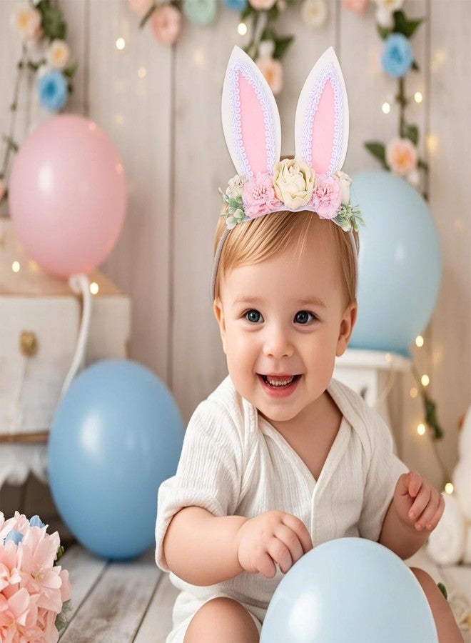 baotongle Bunny Headband Bunny Rose Ears Easter Headbands Baby Girls Flower Crown Spring Bunny Headbands Ideal for Easter Party - Image 5