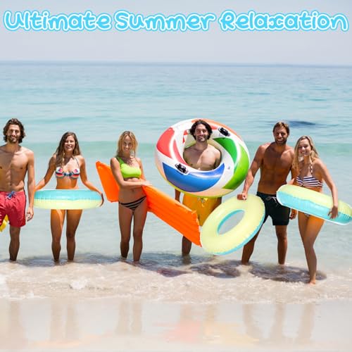ShinyRelief 4 Pcs Inflatable Pool Floats for Adults Pastel Inner Tubes Macaron Pool Rings Floaties for Birthday Beach Swimming Shower Bachelorette Party Decorations(Blue,Yellow,30'') - Image 4