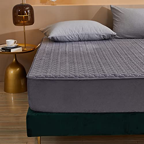 Pangzi Solid Flannel Plush Bedding Fitted Sheet,Velvety Soft Heavyweight Non-Slip Protective Cover for Bed Mattress (King, Gray) - Image 4