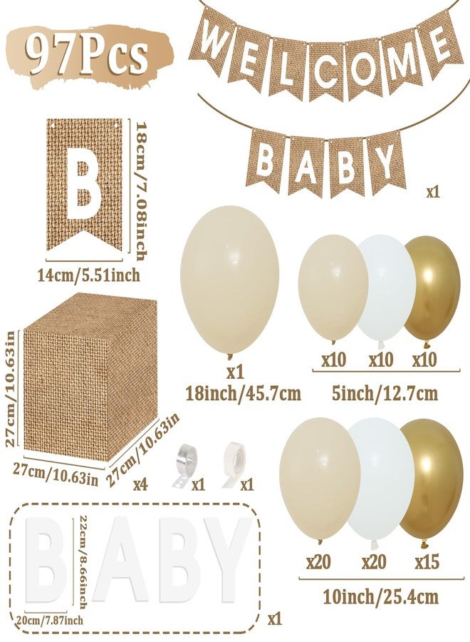 Netnology Boho Baby Shower Decorations-97Pcs Burlap Grain Baby Boxes,Nude and Gold Balloons Arch Kit and "WELCOME BABY" Banner for Neutral Baby Shower Decorations,Birthday Party Supplies,Gender Reveal - Image 2