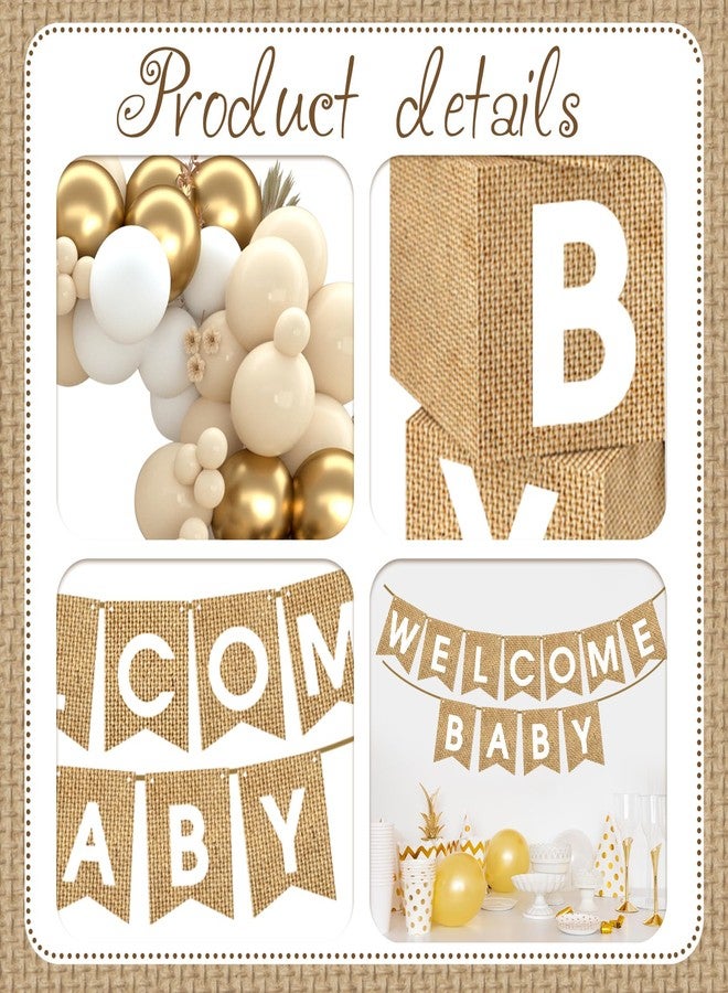Netnology Boho Baby Shower Decorations-97Pcs Burlap Grain Baby Boxes,Nude and Gold Balloons Arch Kit and "WELCOME BABY" Banner for Neutral Baby Shower Decorations,Birthday Party Supplies,Gender Reveal - Image 3