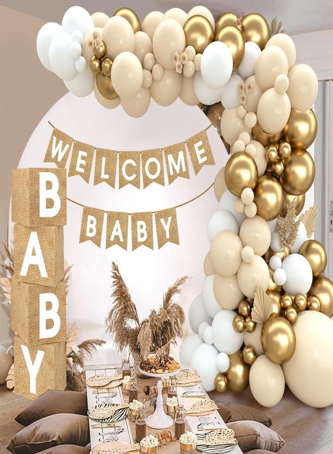 Netnology Boho Baby Shower Decorations-97Pcs Burlap Grain Baby Boxes,Nude and Gold Balloons Arch Kit and "WELCOME BABY" Banner for Neutral Baby Shower Decorations,Birthday Party Supplies,Gender Reveal - Image 5