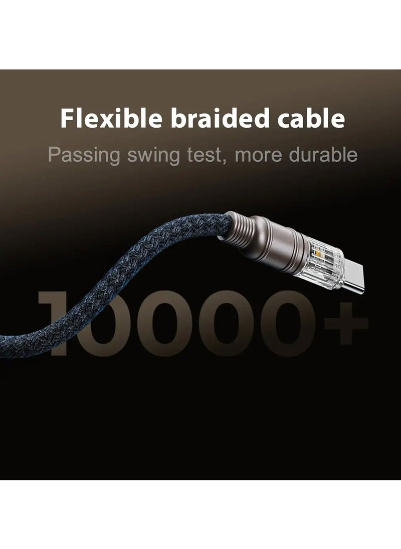 Remax Mena Data Cable 100W Fast Charging with Light USB C to Type C, Fast Charging, For Samsung, Mi, Realme & Type C Devices, Seamless Data Transmission, Series, 1.2M (Deeb Sea Blue C-C)  - Image 4