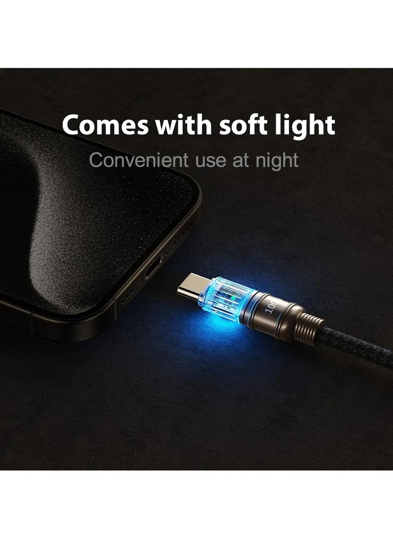 Remax Mena - Data Cable 100W Fast Charging with Light USB C to Type C, Fast Charging, For Samsung, Mi, Realme & Type C Devices, Seamless Data Transmission, Series, 1.2M (Deeb Sea Blue C-C) - Image 1
