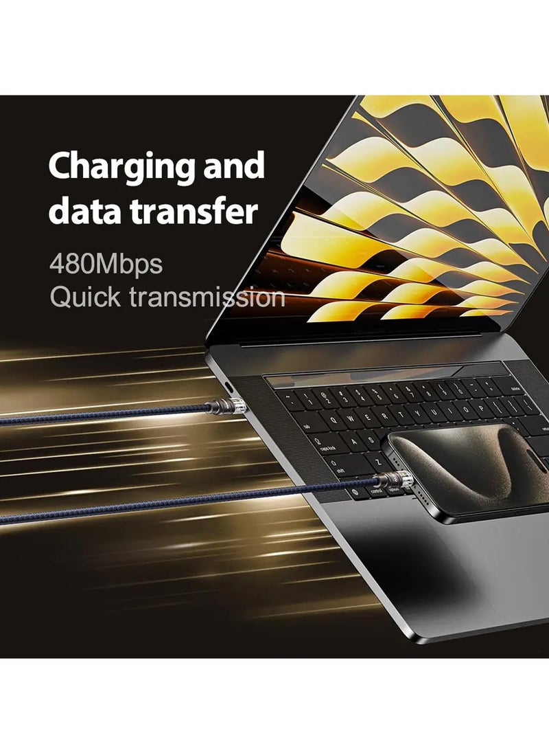Remax Mena - Data Cable 100W Fast Charging with Light USB C to Type C, Fast Charging, For Samsung, Mi, Realme & Type C Devices, Seamless Data Transmission, Series, 1.2M (Deeb Sea Blue C-C) - Image 1