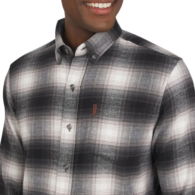 Chaps Men's Classic Fit Long Sleeve Button Down Stretch Flannel Casual Woven Shirt, Charcoal, Large - Image 2