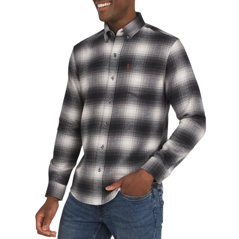 Chaps Men's Classic Fit Long Sleeve Button Down Stretch Flannel Casual Woven Shirt, Charcoal, Large - Image 1