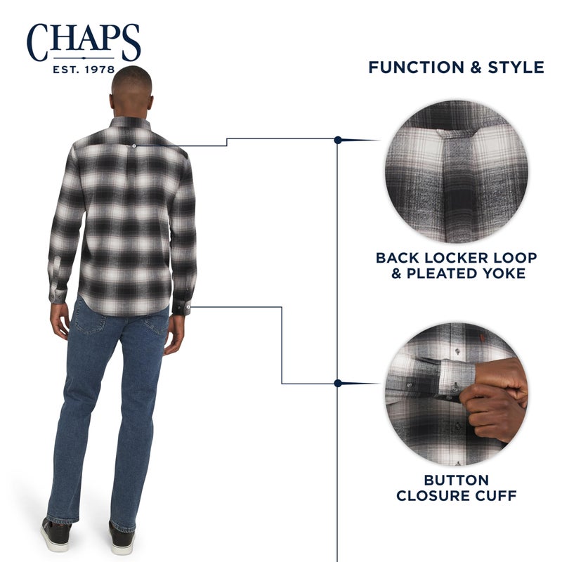 Chaps Men's Classic Fit Long Sleeve Button Down Stretch Flannel Casual Woven Shirt, Charcoal, Large - Image 5