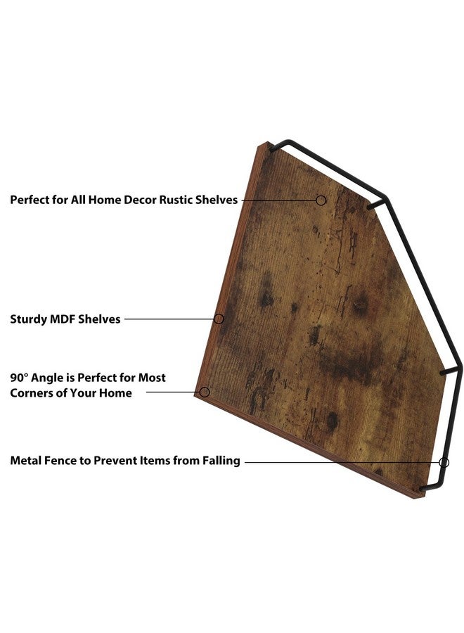 HORLIMER Floating Corner Shelf Wall Mount, 3 Pack Rustic Wood Corner Wall Shelves with Fence for Bedroom, Bathroom, Kitchen, Living Room, Brown - Image 4