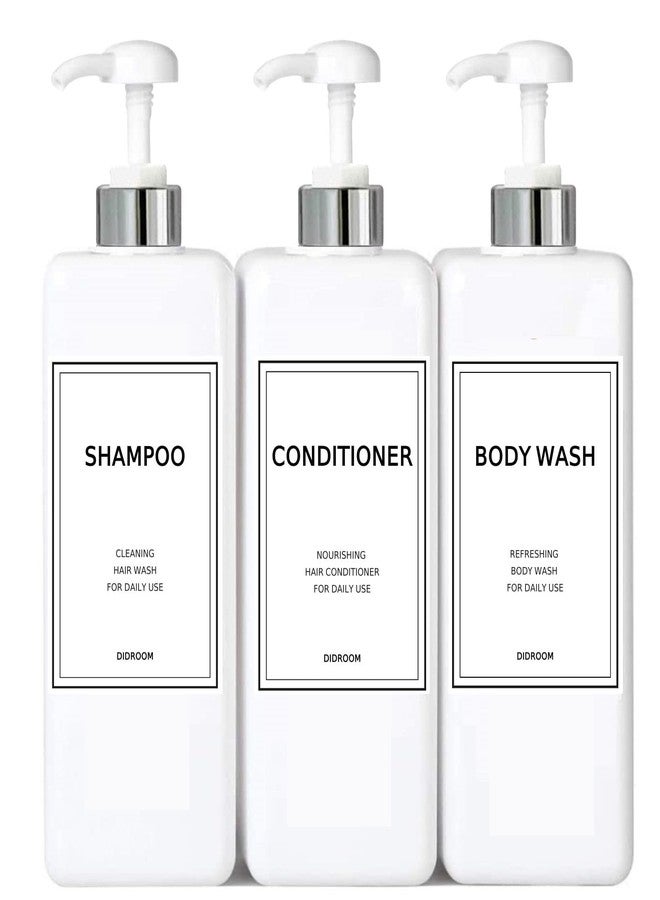 DIDROOM Modern Silver Shampoo and Conditioner Dispenser (21 oz, Pack of 3) Refillable Pump Bottle Set Empty Shower Plastic Bottles with Pump for Bathroom Body Wash Soap and Shower - Image 1