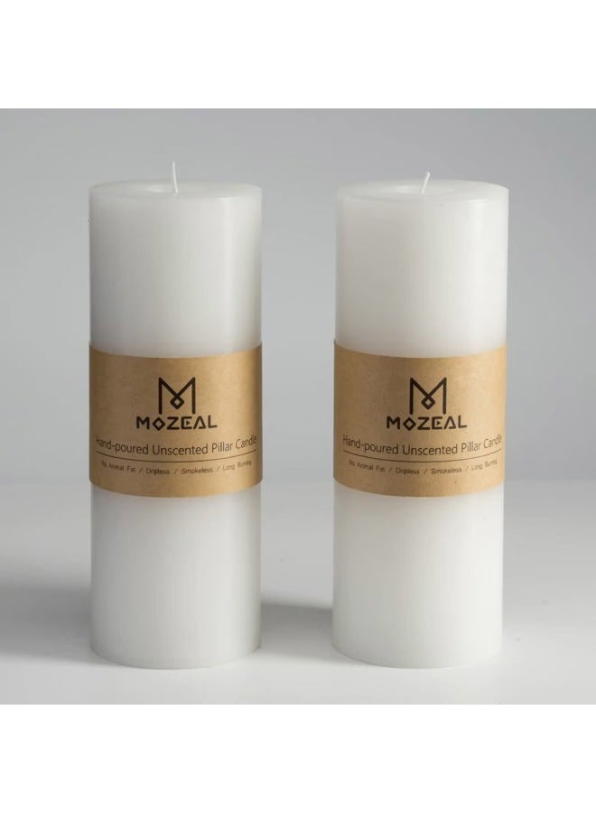 MOZEAL 3" x 8" Hand-Poured Unscented Large Candle,Smokeless Rustic Pillar Candle Set of 2,Slow Burn,No Drip,Approx 150 Hours Burning,Wedding,Dinner,Christmas and Home Decorative,Tall White Candle - Image 1