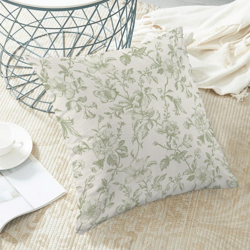 Sorktse Sage Green Floral Pillow Covers 18x18 Inch Vintage Chinoiserie Floral Throw Pillow Covers Set of 2 Spring Summer Farmhouse Pillow Cases Outdoor Decor for Living Room Bedroom Linen Square Cushion - Image 4