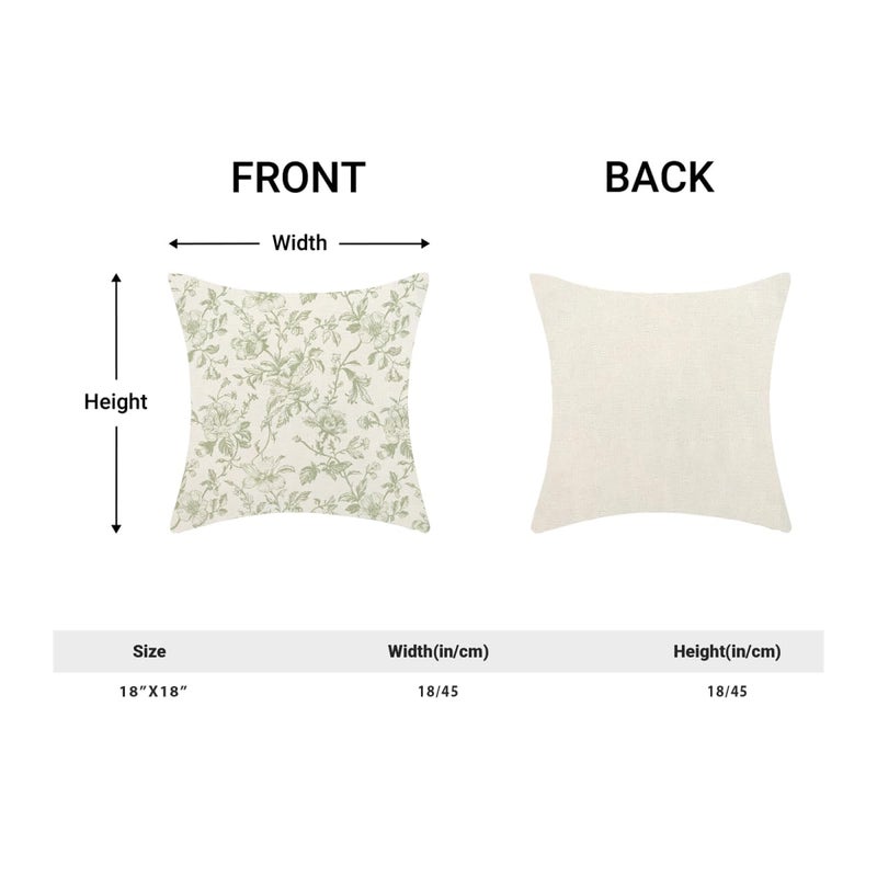 Sorktse Sage Green Floral Pillow Covers 18x18 Inch Vintage Chinoiserie Floral Throw Pillow Covers Set of 2 Spring Summer Farmhouse Pillow Cases Outdoor Decor for Living Room Bedroom Linen Square Cushion - Image 5
