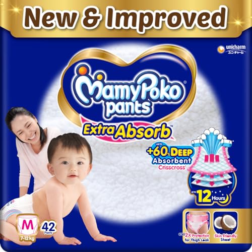 MamyPoko Pants Extra Absorb Baby Diapers, Medium (M), 42 Count, 7-12 kg - Image 1
