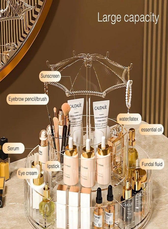 ConvertKitchen Round Shaped Dust-proof Cover Transparent Cosmetic Storage Rack – Large Capacity 2-Layer 360° Rotating Makeup & Skincare Organizer with Umbrella Stand – Clear Display (Pack of 1) - Image 5