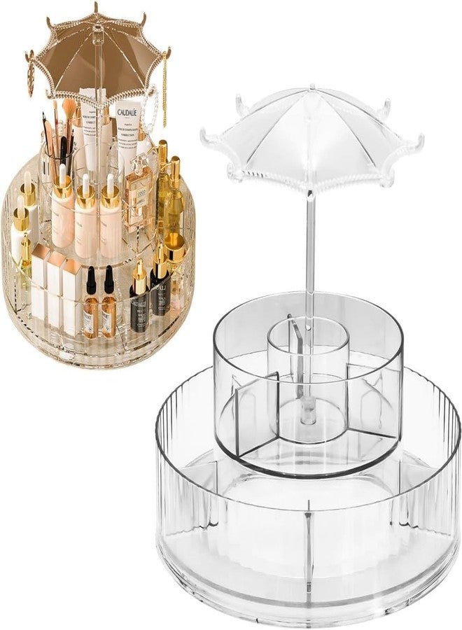 ConvertKitchen Round Shaped Dust-proof Cover Transparent Cosmetic Storage Rack – Large Capacity 2-Layer 360° Rotating Makeup & Skincare Organizer with Umbrella Stand – Clear Display (Pack of 1) - Image 1