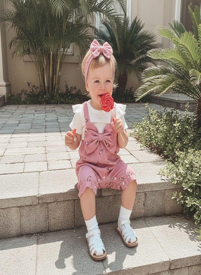 YINGISFITM Newborn Baby Girl Clothes Summer Short Sleeve Romper Floral Bow Short Jumpsuit Infant Cute Outfits (Pink, 3-6 Months) - Image 3