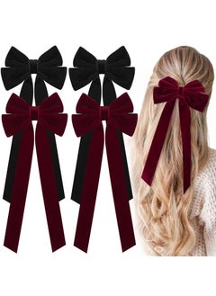 Velvet Hair Bows with Alligator Clips  4 PCS Hair Accessories for Women Girls Teens and Toddlers  Burgundy and Black Bows