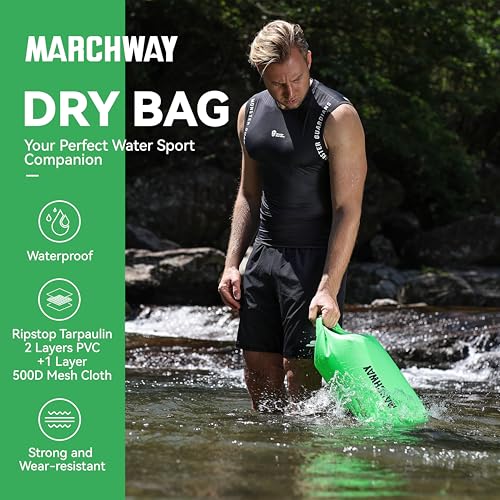 MARCHWAY Floating Waterproof Dry Bag Backpack 5L/10L/20L/30L/40L, Roll Top Sack Keeps Gear Dry for Kayaking, Rafting, Boating, Swimming, Camping, Hiking, Beach, Fishing (Green, 10L) - Image 2
