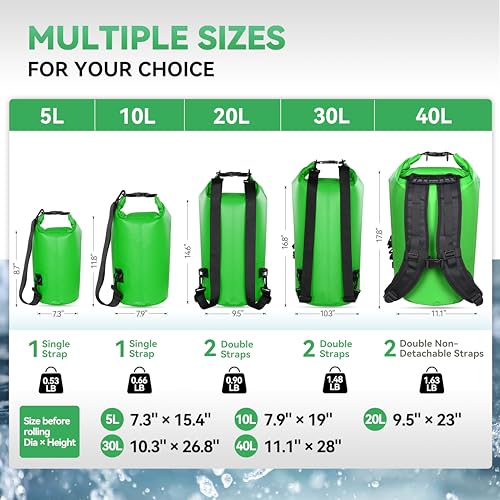 MARCHWAY Floating Waterproof Dry Bag Backpack 5L/10L/20L/30L/40L, Roll Top Sack Keeps Gear Dry for Kayaking, Rafting, Boating, Swimming, Camping, Hiking, Beach, Fishing (Green, 10L) - Image 3