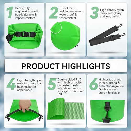 MARCHWAY Floating Waterproof Dry Bag Backpack 5L/10L/20L/30L/40L, Roll Top Sack Keeps Gear Dry for Kayaking, Rafting, Boating, Swimming, Camping, Hiking, Beach, Fishing (Green, 10L) - Image 5