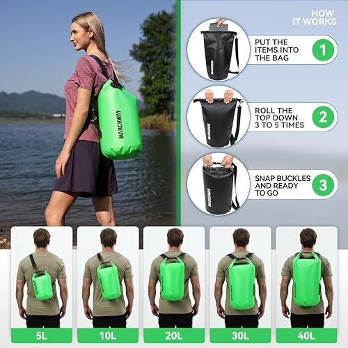 MARCHWAY Floating Waterproof Dry Bag Backpack 5L/10L/20L/30L/40L, Roll Top Sack Keeps Gear Dry for Kayaking, Rafting, Boating, Swimming, Camping, Hiking, Beach, Fishing (Green, 10L) - Image 4