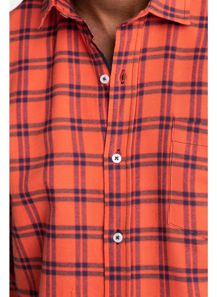 تودورس Classic Fit Long Sleeve Winter Checkered Single Pocket Men's Shirt -