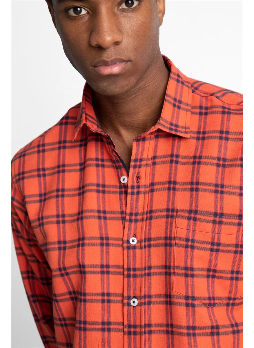 تودورس Classic Fit Long Sleeve Winter Checkered Single Pocket Men's Shirt -