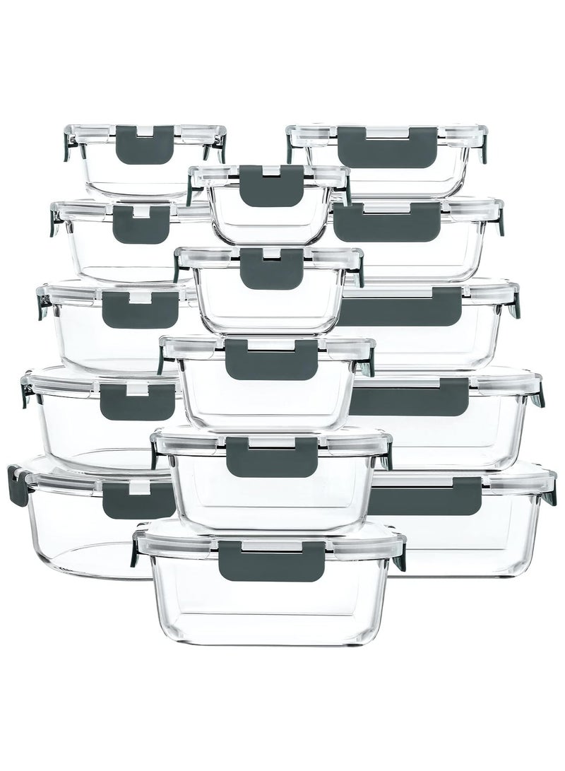 HOPHOP Premium 30-Piece Glass Food Storage Containers Set - Upgraded Snap Locking Lids  - Image 1