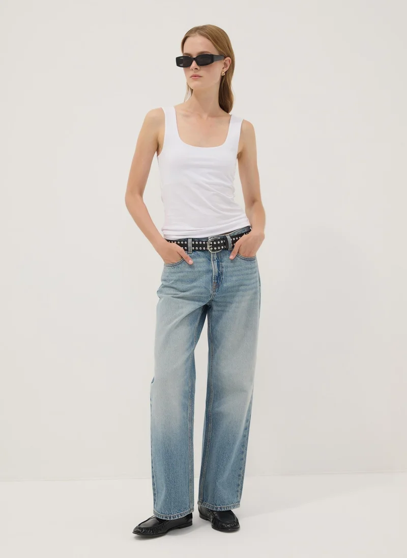 او في اس OVS White Fitted Stretch-Cotton Tank Top