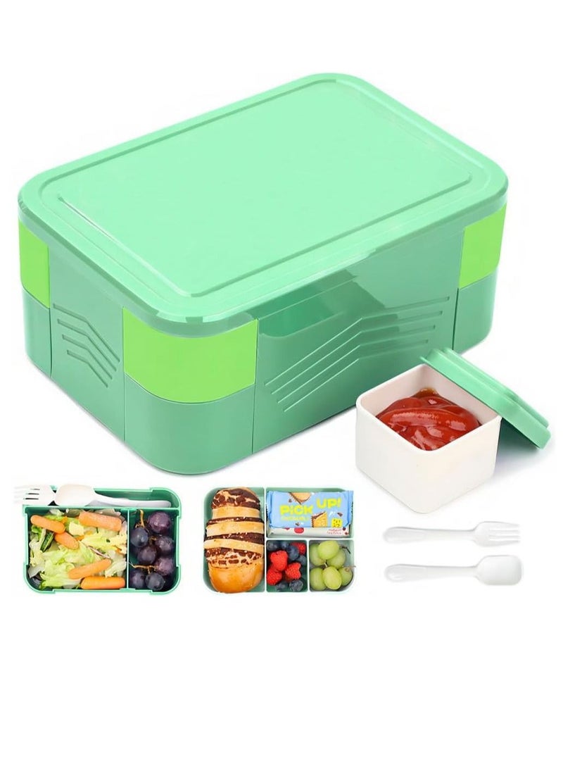 Arabest صندوق غداء للأطفال مع حجرات، مانع للتسرب، مع 6 حجرات وأدوات مائدة، صندوق غداء للبنات والأولاد، صندوق إفطار، صندوق وجبات خفيفة لمرحلة رياض الأطفال، خالٍ من مادة BPA (أخضر) - Image 1