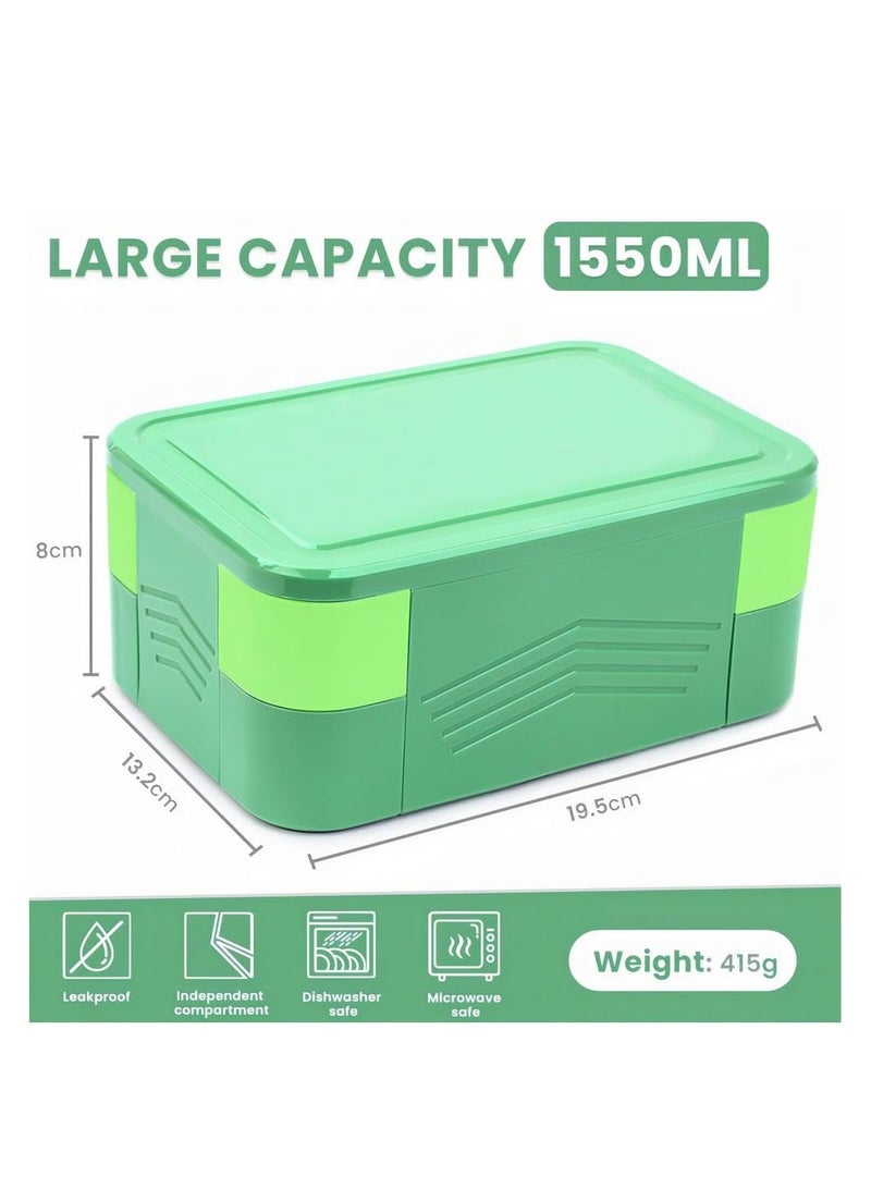 Arabest صندوق غداء للأطفال مع حجرات، مانع للتسرب، مع 6 حجرات وأدوات مائدة، صندوق غداء للبنات والأولاد، صندوق إفطار، صندوق وجبات خفيفة لمرحلة رياض الأطفال، خالٍ من مادة BPA (أخضر) - Image 2