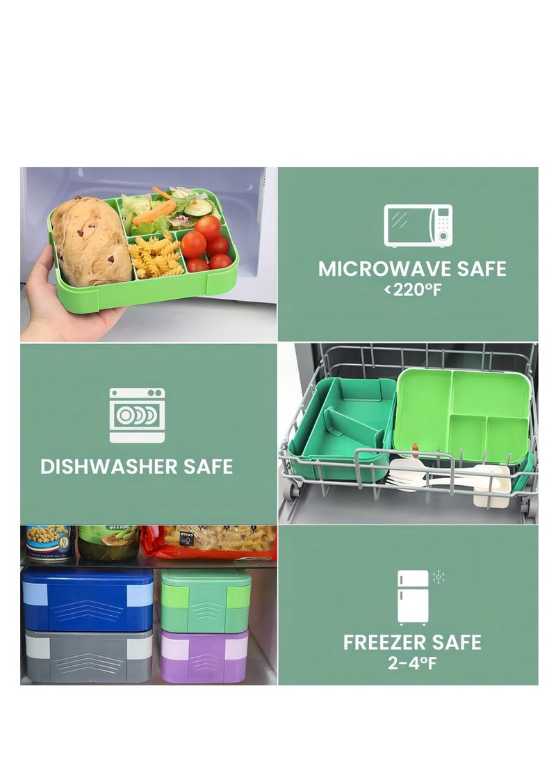 Arabest صندوق غداء للأطفال مع حجرات، مانع للتسرب، مع 6 حجرات وأدوات مائدة، صندوق غداء للبنات والأولاد، صندوق إفطار، صندوق وجبات خفيفة لمرحلة رياض الأطفال، خالٍ من مادة BPA (أخضر) - Image 4