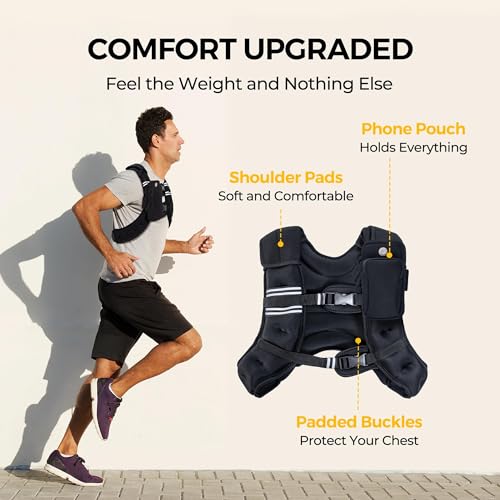 PACEARTH سترة بيسارث المثقلة، 6lb/12lb/16lb/20lb/25lb/30lb سترة وزن مع شريط عاكس، سترة وزن قابلة للتعديل للرجال والنساء، تمارين، تدريب قوة، جري، مشي، جري خفيف - Image 3