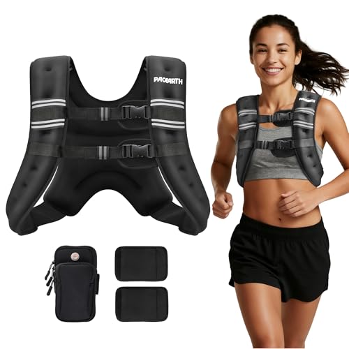 PACEARTH سترة بيسارث المثقلة، 6lb/12lb/16lb/20lb/25lb/30lb سترة وزن مع شريط عاكس، سترة وزن قابلة للتعديل للرجال والنساء، تمارين، تدريب قوة، جري، مشي، جري خفيف - Image 1