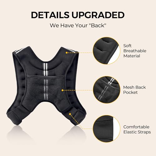 PACEARTH سترة بيسارث المثقلة، 6lb/12lb/16lb/20lb/25lb/30lb سترة وزن مع شريط عاكس، سترة وزن قابلة للتعديل للرجال والنساء، تمارين، تدريب قوة، جري، مشي، جري خفيف - Image 5